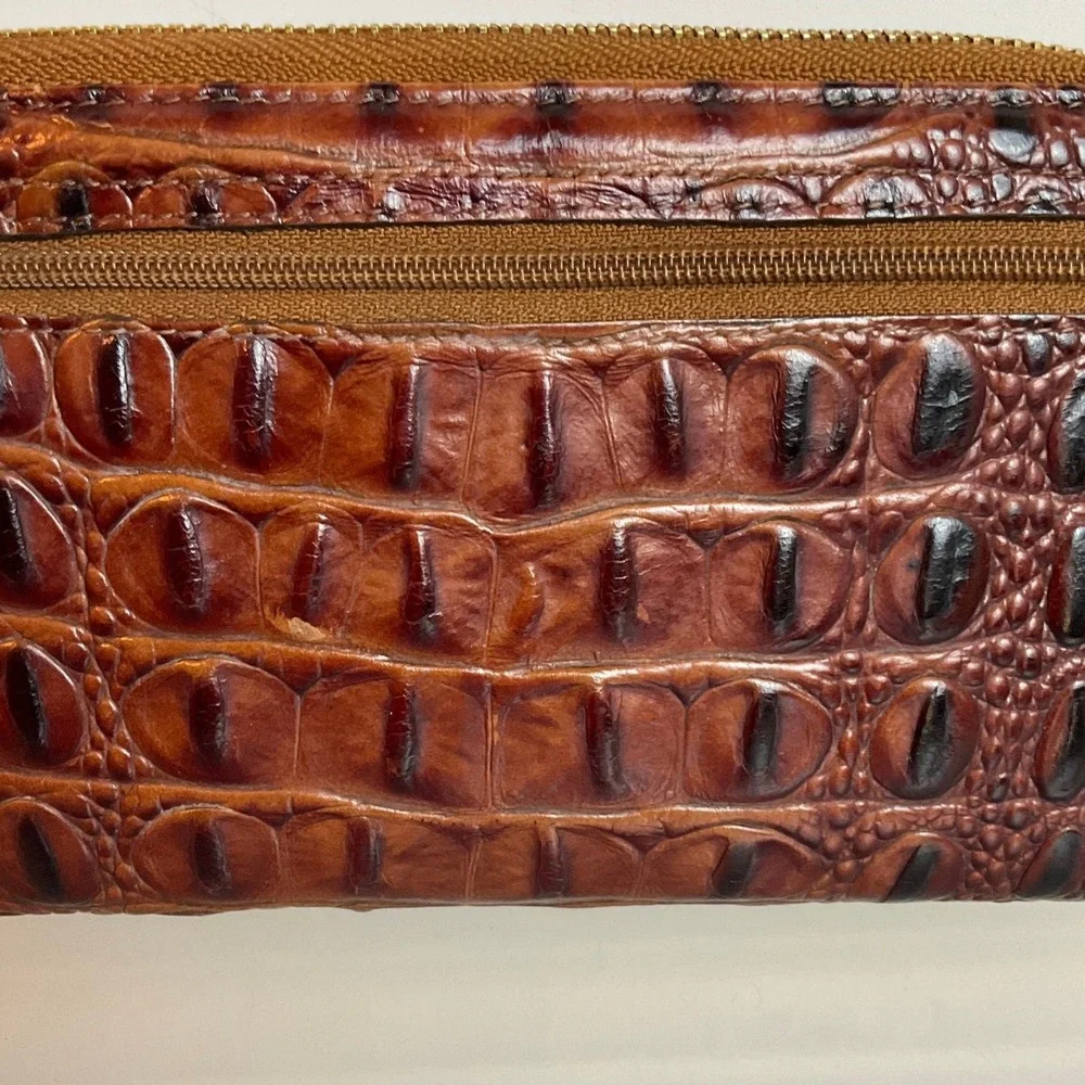 Brahmin Vintage Melbourne Zip Around Wallet Pecan Brown Croc Embossed Leather